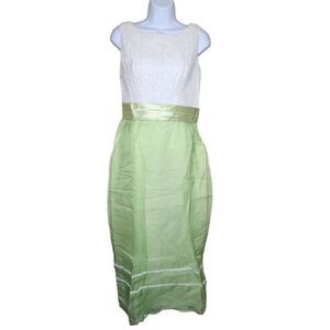 Vintage 60s Sleeveless Lace Top Empire Waist Maxi Dress Womens S Green Mod